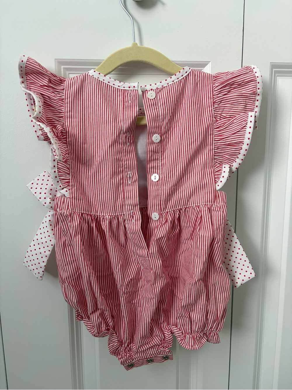 Girls Red Stripe Minnie Bow One-Piece Romper - Picture 2 of 4